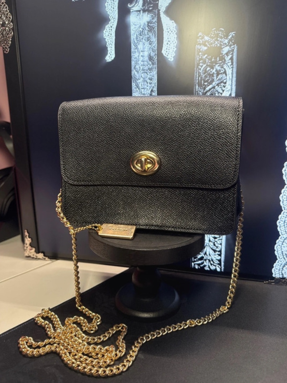Coach Bowery Mini Black Crossbody Bag with Gold Chain and hang tag. EUC